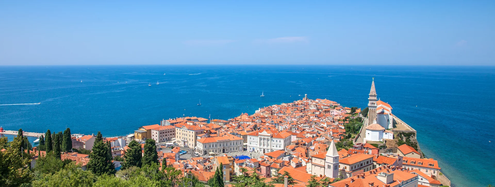 High angle view town piran slovenia body mediterranean